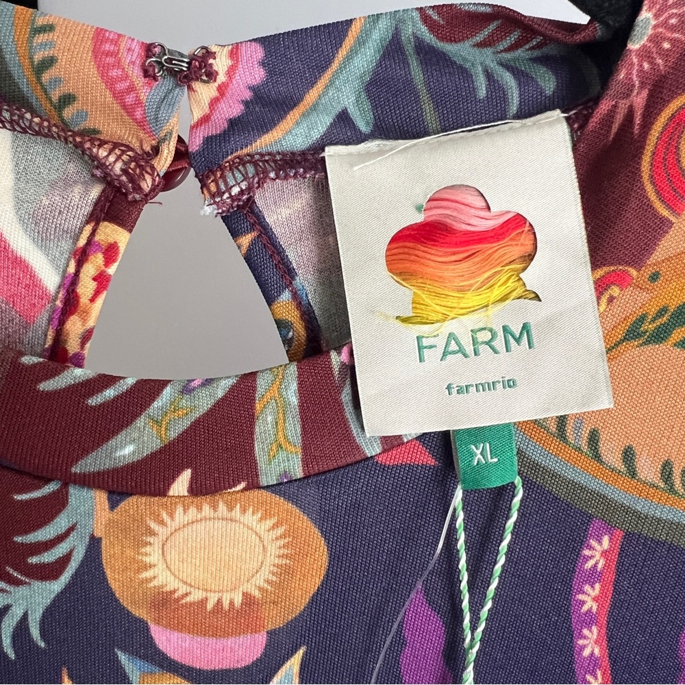 FARM Rio Rio Multicolor Artsy Surreal Land Long Sleeve Maxi Dress Size XL NWT - Picture 8 of 16
